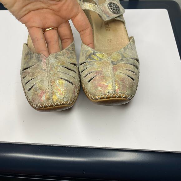 Remonte Women's Shoes 37 6 Gold Metallic Floral Leather Mary Jane Comfort - Picture 3 of 9